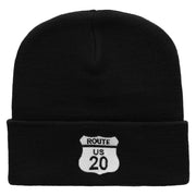 Route US 20 Embroidered 12 Inch Long Knitted Beanie