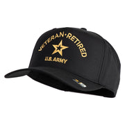 Star US Army Veteran Retired Embroidered Solid Cotton Twill 5 Panel Prostyle Snap Cap - Black OSFM