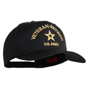 Star US Army Veteran Retired Embroidered Solid Cotton Twill 5 Panel Prostyle Snap Cap - Black OSFM