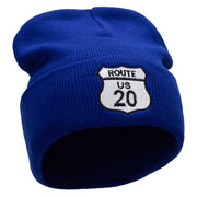 Route US 20 Embroidered 12 Inch Long Knitted Beanie