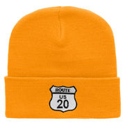 Route US 20 Embroidered 12 Inch Long Knitted Beanie