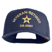 Star US Army Veteran Retired Embroidered Solid Cotton Twill 5 Panel Prostyle Snap Cap - Navy OSFM