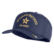 Star US Army Veteran Retired Embroidered Solid Cotton Twill 5 Panel Prostyle Snap Cap - Navy OSFM