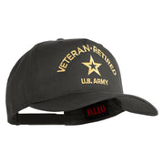 Star US Army Veteran Retired Embroidered Solid Cotton Twill 5 Panel Prostyle Snap Cap - Charcoal OSFM