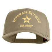 Star US Army Veteran Retired Embroidered Solid Cotton Twill 5 Panel Prostyle Snap Cap - Khaki OSFM