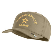 Star US Army Veteran Retired Embroidered Solid Cotton Twill 5 Panel Prostyle Snap Cap - Khaki OSFM