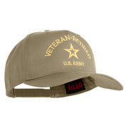 Star US Army Veteran Retired Embroidered Solid Cotton Twill 5 Panel Prostyle Snap Cap - Khaki OSFM