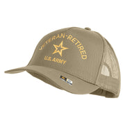 Star US Army Veteran Retired Embroidered Solid Cotton Twil 5 panel Mesh Back Cap - Khaki OSFM