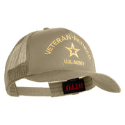Star US Army Veteran Retired Embroidered Solid Cotton Twil 5 panel Mesh Back Cap - Khaki OSFM