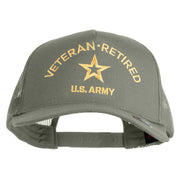 Star US Army Veteran Retired Embroidered Solid Cotton Twil 5 panel Mesh Back Cap - Grey OSFM