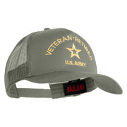 Star US Army Veteran Retired Embroidered Solid Cotton Twil 5 panel Mesh Back Cap - Grey OSFM