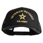 Star US Army Veteran Retired Embroidered Solid Cotton Twil 5 panel Mesh Back Cap - Black OSFM