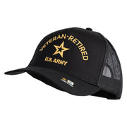 Star US Army Veteran Retired Embroidered Solid Cotton Twil 5 panel Mesh Back Cap - Black OSFM