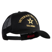 Star US Army Veteran Retired Embroidered Solid Cotton Twil 5 panel Mesh Back Cap - Black OSFM
