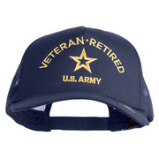 Star US Army Veteran Retired Embroidered Solid Cotton Twil 5 panel Mesh Back Cap - Navy OSFM