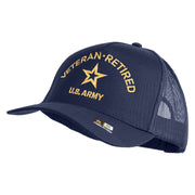 Star US Army Veteran Retired Embroidered Solid Cotton Twil 5 panel Mesh Back Cap - Navy OSFM
