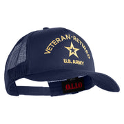 Star US Army Veteran Retired Embroidered Solid Cotton Twil 5 panel Mesh Back Cap - Navy OSFM