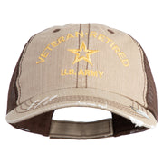 Star US Army Veteran Retired Embroidered Low Profile Special Cotton Mesh Cap - Khaki-Brown OSFM