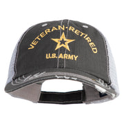 Star US Army Veteran Retired Embroidered Low Profile Special Cotton Mesh Cap - Black OSFM