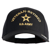 Star US Army Veteran Retired Embroidered Solid Cotton Twill Low Profile Strap Cap - Black OSFM