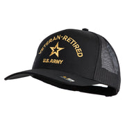 Star US Army Veteran Retired Embroidered Solid Cotton Twill Mesh Prostyle Cap - Black OSFM