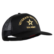 Star US Army Veteran Retired Embroidered Solid Cotton Twill Mesh Prostyle Cap - Black OSFM