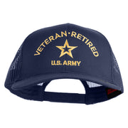 Star US Army Veteran Retired Embroidered Solid Cotton Twill Mesh Prostyle Cap - Navy OSFM