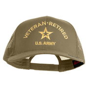Star US Army Veteran Retired Embroidered Solid Cotton Twill Mesh Prostyle Cap - Khaki OSFM