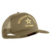 Star US Army Veteran Retired Embroidered Solid Cotton Twill Mesh Prostyle Cap - Khaki OSFM