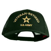 Star US Army Veteran Retired Embroidered Solid Cotton Twill Mesh Prostyle Cap - Dk-Green OSFM