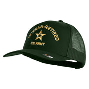 Star US Army Veteran Retired Embroidered Solid Cotton Twill Mesh Prostyle Cap - Dk-Green OSFM