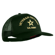 Star US Army Veteran Retired Embroidered Solid Cotton Twill Mesh Prostyle Cap - Dk-Green OSFM