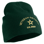 Star US Army Veteran Retired Symbol Embroidered 8 Inch Knitted Short Beanie - Dk-Green OSFM