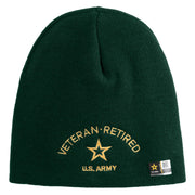 Star US Army Veteran Retired Symbol Embroidered 8 Inch Knitted Short Beanie - Dk-Green OSFM