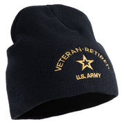 Star US Army Veteran Retired Symbol Embroidered 8 Inch Knitted Short Beanie - Black OSFM