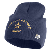 Star US Army Veteran Retired Symbol Embroidered 8 Inch Knitted Short Beanie - Navy OSFM
