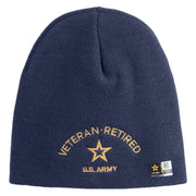 Star US Army Veteran Retired Symbol Embroidered 8 Inch Knitted Short Beanie - Navy OSFM