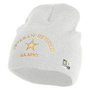Star US Army Veteran Retired Symbol Embroidered 8 Inch Knitted Short Beanie - White OSFM