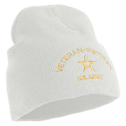 Star US Army Veteran Retired Symbol Embroidered 8 Inch Knitted Short Beanie - White OSFM