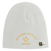 Star US Army Veteran Retired Symbol Embroidered 8 Inch Knitted Short Beanie - White OSFM