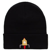 Space Ship Embroidered 12 Inch Long Knitted Beanie