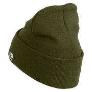 Star US Army Veteran Retired Logo Embroidered 12 Inch Solid Knit Cuff Long Beanie Made in USA - Olive OSFM