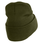 Star US Army Veteran Retired Logo Embroidered 12 Inch Solid Knit Cuff Long Beanie Made in USA - Olive OSFM