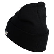 Star US Army Veteran Retired Logo Embroidered 12 Inch Solid Knit Cuff Long Beanie Made in USA - Black OSFM