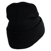 Star US Army Veteran Retired Logo Embroidered 12 Inch Solid Knit Cuff Long Beanie Made in USA - Black OSFM