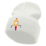 Space Ship Embroidered 12 Inch Long Knitted Beanie