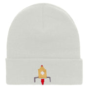 Space Ship Embroidered 12 Inch Long Knitted Beanie