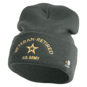 Star US Army Veteran Retired Logo Embroidered 12 Inch Solid Knit Cuff Long Beanie Made in USA - Graphite OSFM