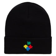 Puzzle Embroidered 12 Inch Long Knitted Beanie