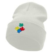 Puzzle Embroidered 12 Inch Long Knitted Beanie